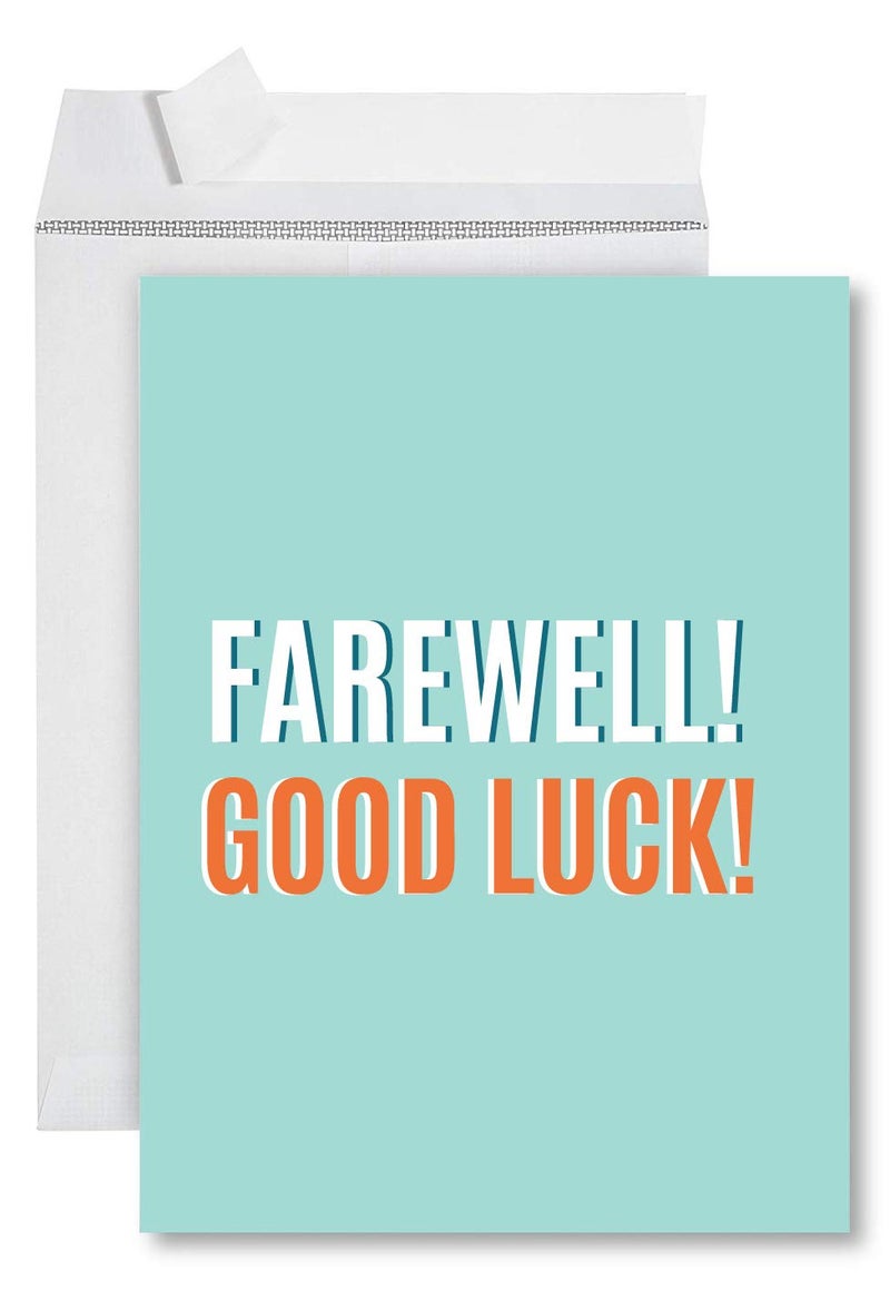 Andaz Press Funny Jumbo Farewell Card With Envelope 8.5 x 11 inch, Office Card, Farewell Good Luck! Diamond Blue 1-Pack, Includes Envelope - Image 1
